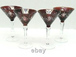 Bohemian AJKA Cut to Clear Crystal 7 Tall Set of 4 Vintage Martini Glasses Red