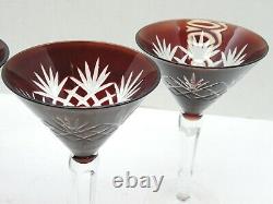 Bohemian AJKA Cut to Clear Crystal 7 Tall Set of 4 Vintage Martini Glasses Red