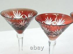 Bohemian AJKA Cut to Clear Crystal 7 Tall Set of 4 Vintage Martini Glasses Red