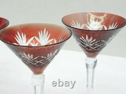 Bohemian AJKA Cut to Clear Crystal 7 Tall Set of 4 Vintage Martini Glasses Red