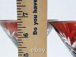 Bohemian AJKA Cut to Clear Crystal 7 Tall Set of 4 Vintage Martini Glasses Red