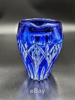 Bohemian Art Glass Crystal Cobalt Blue Cut to Clear Pitcher Towle Silversmiths