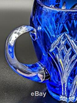 Bohemian Art Glass Crystal Cobalt Blue Cut to Clear Pitcher Towle Silversmiths