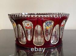 Bohemian Art Glass Moser Czech Red Cut Clear Crystal and Floral Decorative Bowl