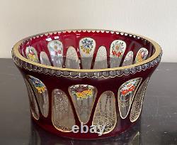 Bohemian Art Glass Moser Czech Red Cut Clear Crystal and Floral Decorative Bowl