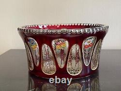 Bohemian Art Glass Moser Czech Red Cut Clear Crystal and Floral Decorative Bowl