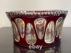 Bohemian Art Glass Moser Czech Red Cut Clear Crystal and Floral Decorative Bowl