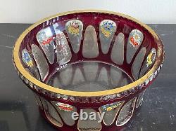 Bohemian Art Glass Moser Czech Red Cut Clear Crystal and Floral Decorative Bowl