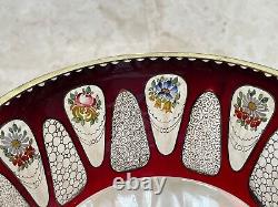 Bohemian Art Glass Moser Czech Red Cut Clear Crystal and Floral Decorative Bowl