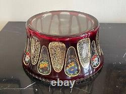 Bohemian Art Glass Moser Czech Red Cut Clear Crystal and Floral Decorative Bowl