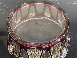 Bohemian Art Glass Moser Czech Red Cut Clear Crystal and Floral Decorative Bowl