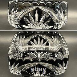 Bohemian Black Onyx Cut to Clear Crystal Sawtooth Bowl Ashtray Czech Republic