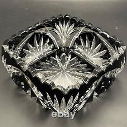 Bohemian Black Onyx Cut to Clear Crystal Sawtooth Bowl Ashtray Czech Republic