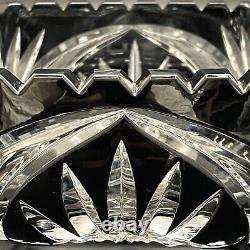 Bohemian Black Onyx Cut to Clear Crystal Sawtooth Bowl Ashtray Czech Republic