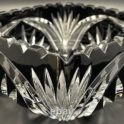 Bohemian Black Onyx Cut to Clear Crystal Sawtooth Bowl Ashtray Czech Republic