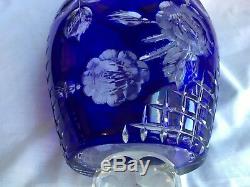 Bohemian Blue Cut To Clear Large Footed Crystal Vase