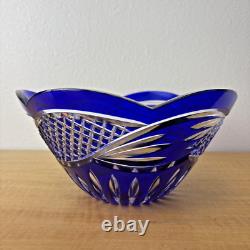 Bohemian Bowl Cobalt Blue Cut Glass 24% Lead Crystal Serving Bowl / Fruit Bowl
