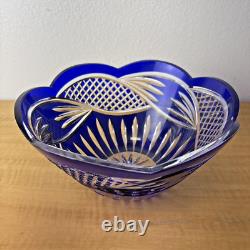 Bohemian Bowl Cobalt Blue Cut Glass 24% Lead Crystal Serving Bowl / Fruit Bowl