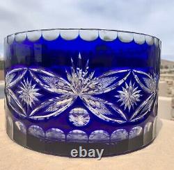 Bohemian Bowl Cobalt Blue Cut To Clear Glass Crystal Centerpiece Serving Bowl