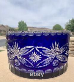 Bohemian Bowl Cobalt Blue Cut To Clear Glass Crystal Centerpiece Serving Bowl