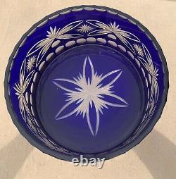 Bohemian Bowl Cobalt Blue Cut To Clear Glass Crystal Centerpiece Serving Bowl