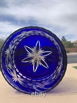 Bohemian Bowl Cobalt Blue Cut To Clear Glass Crystal Centerpiece Serving Bowl