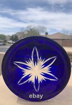 Bohemian Bowl Cobalt Blue Cut To Clear Glass Crystal Centerpiece Serving Bowl