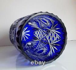 Bohemian Cased Cut To Clear Cobalt Blue Lead Crystal Vase, 10