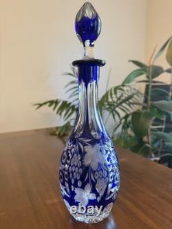 Bohemian Cobalt Blue Cut Crystal Decanter Medium Size and Brand New