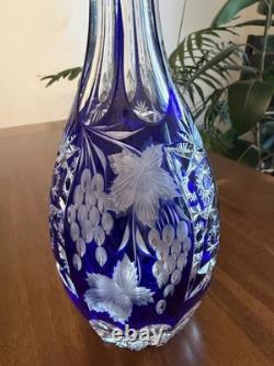 Bohemian Cobalt Blue Cut Crystal Decanter Medium Size and Brand New