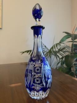 Bohemian Cobalt Blue Cut Crystal Decanter Medium Size and Brand New