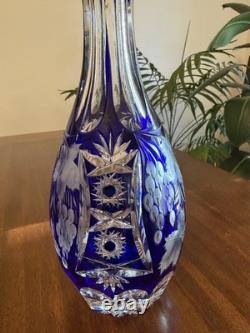 Bohemian Cobalt Blue Cut Crystal Decanter Medium Size and Brand New