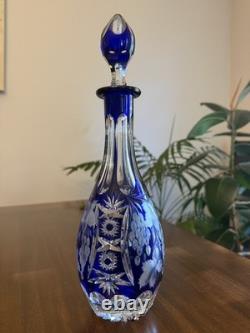 Bohemian Cobalt Blue Cut Crystal Decanter Medium Size and Brand New