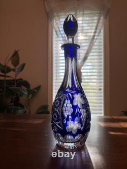 Bohemian Cobalt Blue Cut Crystal Decanter Medium Size and Brand New