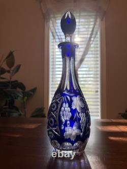 Bohemian Cobalt Blue Cut Crystal Decanter Medium Size and Brand New