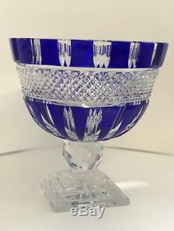 Bohemian Cobalt Blue Cut To Clear Crystal Footed Bowl
