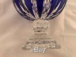 Bohemian Cobalt Blue Cut To Clear Crystal Footed Bowl