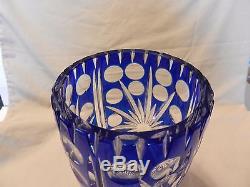 Bohemian Cobalt Blue Cut to Clear Crystal Vase 8.125 Tall
