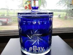 Bohemian Cobalt Cut To Clear Crystal Ice Bucket Biscuit Jar Nice