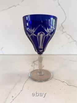 Bohemian Cobalt Cut-to-Clear Crystal Glasses Cathedral Arch & Thumbprint Set 10