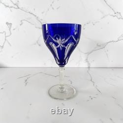 Bohemian Cobalt Cut-to-Clear Crystal Glasses Cathedral Arch & Thumbprint Set 10