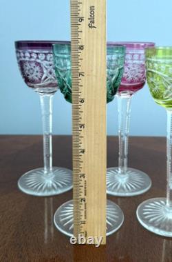 Bohemian Colored Crystal Set Of 5 WINE GLASSES 8 Tall Water Goblets Multicolor