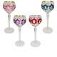Bohemian Colored Cut Crystal Wine Hock Stem Glasses Set of 4