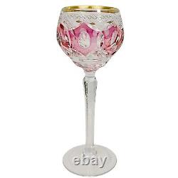 Bohemian Colored Cut Crystal Wine Hock Stem Glasses Set of 4