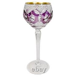 Bohemian Colored Cut Crystal Wine Hock Stem Glasses Set of 4