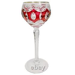 Bohemian Colored Cut Crystal Wine Hock Stem Glasses Set of 4
