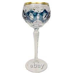 Bohemian Colored Cut Crystal Wine Hock Stem Glasses Set of 4