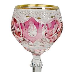 Bohemian Colored Cut Crystal Wine Hock Stem Glasses Set of 4