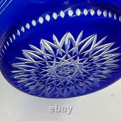 Bohemian Crystal Cobalt Blue Glass Hand Cut Bowl Footed Centerpiece