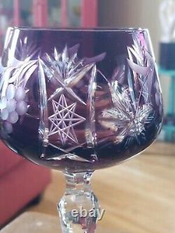 Bohemian Crystal Cut to Clear Purple Star Grapevine Wine Art Glass 8 make offer